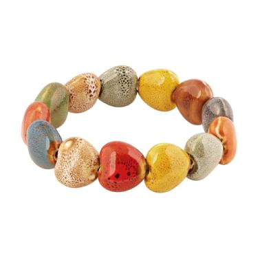 Imagem de MINACHI Boho Hippie Pulseira elástica com contas de cerâmica coloridas, boêmia, verão, praia, presente para mulheres, 7.9 inches, Cerâmica, Sem Pedra Preciosa
