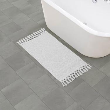Imagem de French Connection - Tapete de banho Nellore, tapete de banheiro tecido e contas, 100% algodão, decoração de banheiro premium, lavável na máquina, mede 50 x 96, branco