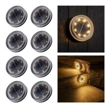 Imagem de OPOIRA Luzes solares de vidro para deck com estilo cristal, design modular à prova d'água, luzes de cerca ao ar livre para escadas, degrau, quintal, pátio, jardim, parede, caminho, iluminação