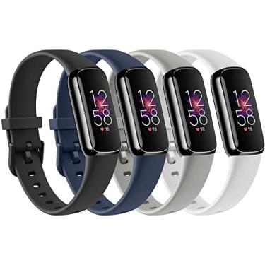 Imagem de Pacote com 4 pulseiras compatíveis com Fitbit Luxe, pulseiras esportivas de silicone macio para Fitbit Luxe Fitness Tracker (pequena, preta/azul marinho/cinza/branca)