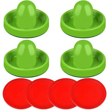 Imagem de ONE250 Air Hockey Pushers and Red Air Hockey Pucks, Goal Handles Paddles Acessórios de Substituição para Tabelas de Jogo (4 Striker, 4 Puck Pack), Verde