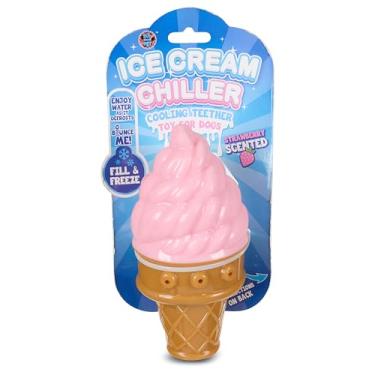 Imagem de Bow Wow Brinquedo de sorvete para cães – Dispensador de petiscos congelável e brinquedo para mastigar para dentição, perfume de morango, borracha termoplástica durável e saltitante, alívio de