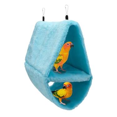 Imagem de Wontee Rede de pelúcia de papagaio de pássaro camada dupla galpão de pássaro aconchegante caverna feliz cabana para papagaio arara periquito eclectus periquito calopsitas cacatua Lovebird (L, azul)