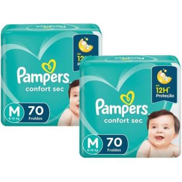 Imagem de Kit 2 Pacotes Fralda Pampers Confort Sec M 70un cada Total 140un 6 a 1