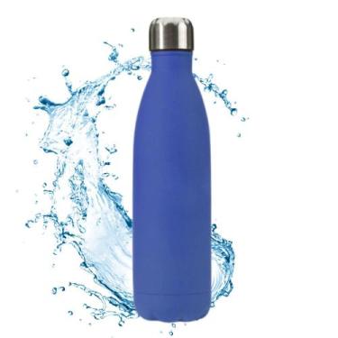 Imagem de Garrafa Água Squeeze 350ml Térmica Inox Colorida Academia Escola Azul 