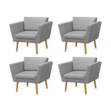 Imagem de Kit 4 Poltronas Retrô Pés Palito Em Madeira Paraty Linho Cinza - Cinza