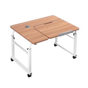 Imagem de Mesa móvel com altura ajustável para cima da cama com rodas - cor teca, perfeita para famílias de hospitais, carrinho de cadeira, mesa de laptop, mesa reclinável