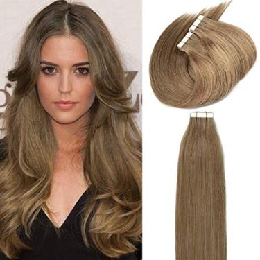 Imagem de Lacer Extensões de cabelo humano Remy sem costura 45,72 cm cabelo humano balayage natural trama de pele de poliuretano 100% cabelo humano virgem real cor #6 castanho médio dupla face 50g 20pçs/conjunto