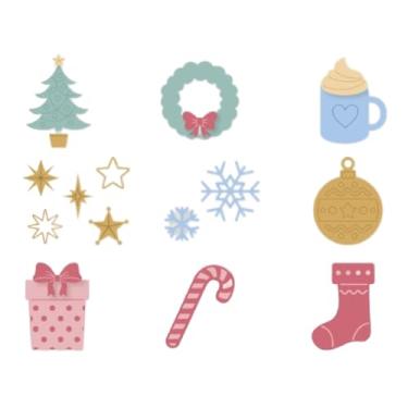 Imagem de Craftelier - Conjunto de 9 mini moldes temáticos de Natal | Inclui estrela, floco de neve, presente, meia de Natal, árvore de Natal, grinalda com laço, caneca de chocolate e moldes de bola de Natal