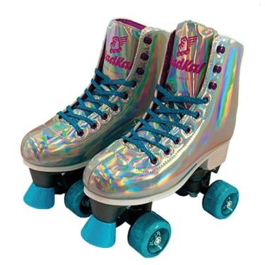 Imagem de Patins Shine Com 4 Rodas Lilás Platinado Brilhante Tamanho 31 Ao 34 Ajustável - Fenix