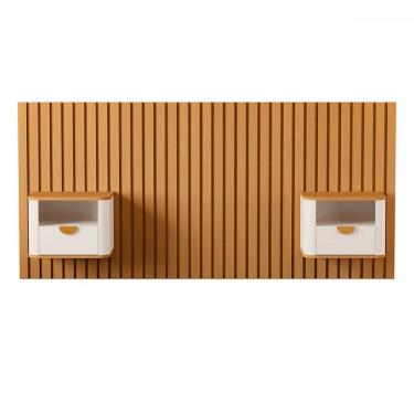 Imagem de Cabeceira Solteiro Buriti 2 Gavetas Ripado Off White/Natural - Jb Bechara