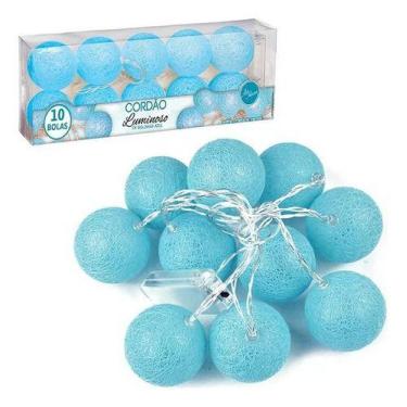 Imagem de Luminária Cordão De Luz Led 10 Bolinhas Varal A Pilha Cor Das Luzes Az