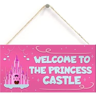 Imagem de Henntile Placa Suspensa De Castelo Princesa Para Porta Brinquedoteca, Quarto, Presente Bebês, Meninas, Decoração Conto Fadas, 15 X 30 Cm, Madeira Casa, Arte Parede