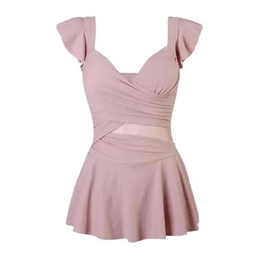 Imagem de Dynwave Maiô feminino confortável, moda praia, leve, cintura alta, sem mangas, saia, traje de banho para spa, viagem, M