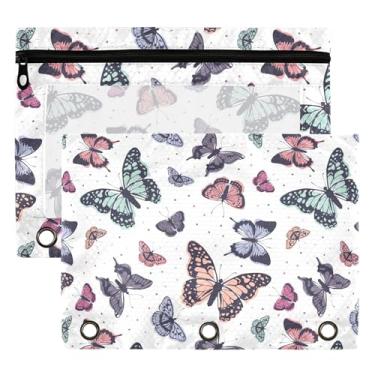Imagem de 3 anéis para fichário borboleta para meninos meninas escola escritório faculdade suprimentos borboletas floral inseto natureza lápis bolsa bolsa bolsa com janela transparente e zíper 2 pacotes