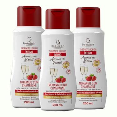 Imagem de 3 UNDs Sabonete Íntimo Líquido Morango com Champagne 200ml Bio Instinto (c/Extrato de Barbatimão e Aroeira)