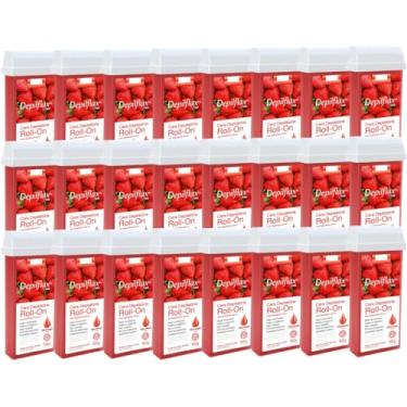 Imagem de Kit Depilflax 24 Refil Cera Depilatoria Corporal Profissional Depilação Roll On Morango 100g