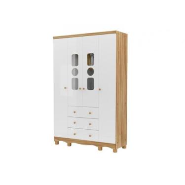 Imagem de Guarda-roupa de Bebê 3 Gavetas 4 Portas Ninho Móveis Peroba, Branco e 