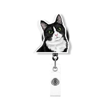 Imagem de WIRESTER Carretel de crachá retrátil com clipe jacaré para funcionários de escritório, equipes médicas, enfermeiras, médicos, professores, estudantes - gato de smoking preto e branco fofo