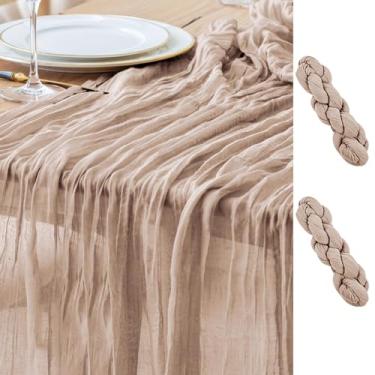 Imagem de Asee'm Caminho De Mesa Gaze Boho Rosa Nude Com 2 Peças, 120" Comprimento, 3 Metros, Rústico, Transparente, Para Festa Casamento, Chá Bebê, Decoração Primavera E Páscoa