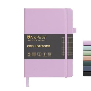 Imagem de &And Per Se Caderno Graph Journal, 160 páginas, caderno de papel grosso pautado universitário de 14,5 x 20,3 cm para escrita, caderno de capa dura quadriculado (1 pacote, lavanda)