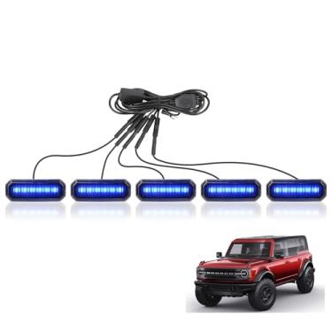 Imagem de MAIKER Luzes LED RGB para grade de controle remoto compatível com Ford Bronco Badlands Wildtrak Everglades & Stroppe Edition 2/4 portas 2021-2024, 5 peças de luzes de grelha externa de atmosfera