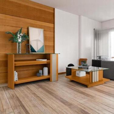 Imagem de Conjunto Aparador Domo com Prateleira e Mesa de Centro c/ Nicho Cinamo