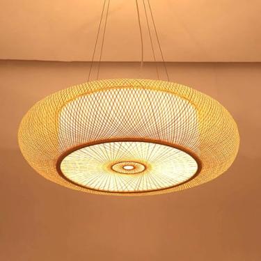 Imagem de E27 Lâmpada Pingente Retro Luzes Suspensas De Bambu Natural Luz Pendente Vintage Tecida Rattan Abajur Lustre Lâmpada Suspensa Ajustável Em Altura Iluminação Restaurante Sala, 40cm