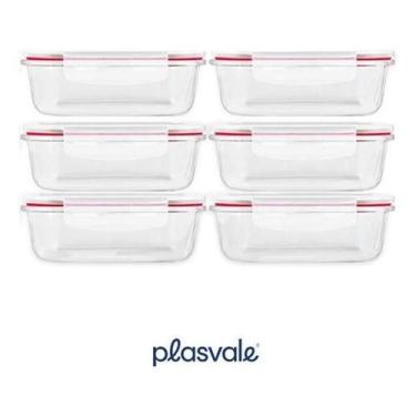 Imagem de Kit 06 Potes Vidro 640Ml Hermético Marmita Forno Refratário - Plasvale