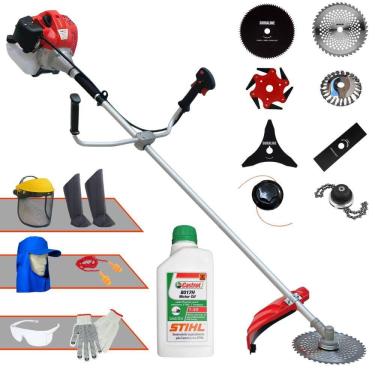 Imagem de Cortador de Grama À Gasolina Anmax CG520P-TB 2T 52cc 2,2HP Alta Rotação Roçadeira Completa Com Carretel e Kit 7 Opções de Corte + EPI + ÓLEO STIHL
