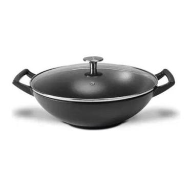 Imagem de Panela Wok 4,4L Sauté Preta 31x9,5 Ferro Fundido com Tampa 57504/100 B