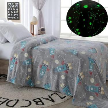 Imagem de Cobertor Manta Infantil Brilha no Escuro fleece Fluorescente Magica Foguete