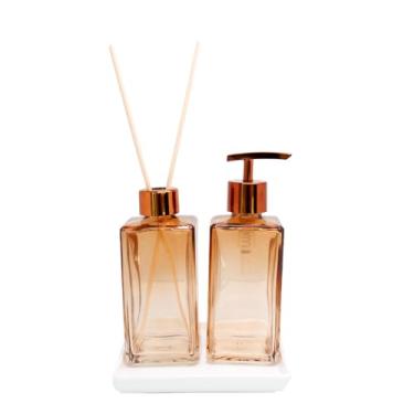 Imagem de Kit Conjunto Banheiro Lavabo Cobre Saboneteira Bandeja Aromatizador Linha Premium