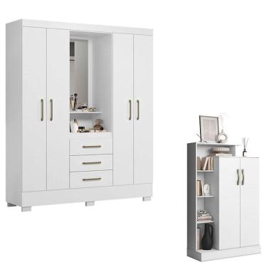 Imagem de Guarda Roupa Solteiro Paris 2045150 e Armário Multiuso Florença 2000199 Branco - Aramóveis