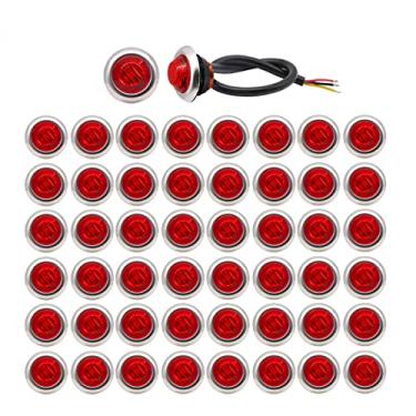 Imagem de Meerkatt (Pacote com 50) Mini luz de LED vermelha de 3/4 polegadas, 3 diodos, moldura cromada, impermeável, reboque, caminhão, trailer, caravana, SUV, caminhão, caminhonete, caminhão, 12 V, DC, freio, 3led-HL
