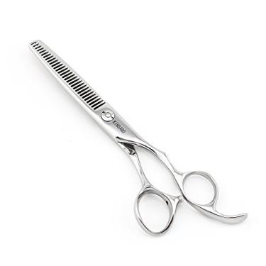Imagem de Tesoura profissional de cabelo de barbeiro de 15 cm, tesoura de desbaste de cabelo, tesoura profissional para desbaste de cabelo, 30 dentes, 440 C, borda convexa prateada Kinsaro