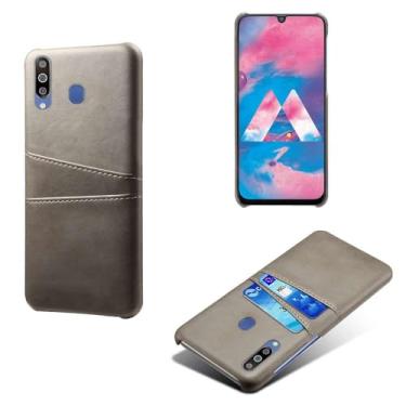 Imagem de Capas Compatível com Samsung Galaxy M30,Caso de couro PU-Tampa de telefone a prova de choque com 2 slots de cartão,Proteção anti-impressão digital e anti-gota-Grey
