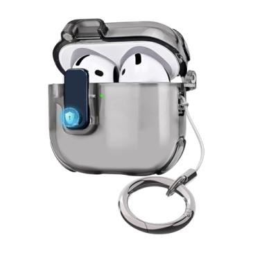 Imagem de CameCosy Capa para AirPods 4 (2024) com mosquetão de cordão, design seguro de trava automática feminina e masculina TPU translúcida à prova de choque para AirPods 4ª geração - preta