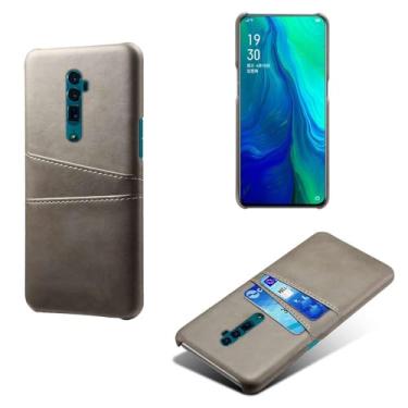 Imagem de Capas Compatível com OPPO RENO 10x Zoom,tampa protetora de couro falso,design de saco de cartão com 2 fendas de cartão atrás,proteção anti-impressão digital e anti-gota-Grey