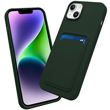 Imagem de OBHEI Capa para iPhone 14 Plus com suporte para cartão, capa protetora durável com compartimento para cartão da Apple iPhone 14 Plus de 6,7 polegadas - verde escuro