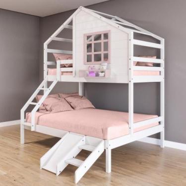 Imagem de Beliche Casinha Janela Casal Escada/escorregador Rosa - Housin