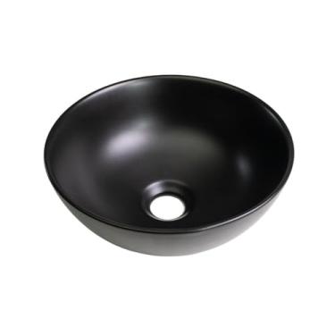 Imagem de Cuba de Apoio Redonda Slim Sem Válvula para Banheiro Louça Cerâmica 28,5cm Calcedônia Pingoo.casa - Preto Fosco