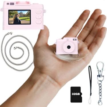 Imagem de Câmera mini chaveiro, mini câmera digital, câmera X2, lente grande angular, tela LCD de 2,5 cm, 32 GB incluídos, fotos nostálgicas, efeitos de vídeo vintage, ótima ideia de presente, preto (rosa)