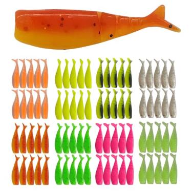 Imagem de Eupheng Kit de 80 peças de iscas de tipo de peixe, iscas de peixe estilo Coringa, bicaudas, peixinhos gordos, pescarias de plástico macio para Bluegill, Panfish, truta, robalo