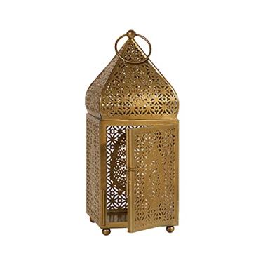 Imagem de Serene Spaces Living Grande Lanterna De Vela Ornamentada De Ouro Marroquino, Lanterna De Ouro Antiga, Porta-Lanternas Decorativas Para Casamento De Inspiração Indiana, Eventos, 4,5" D E 12" A