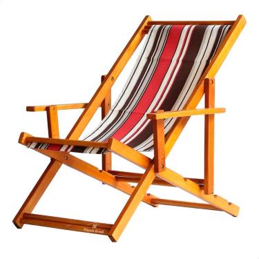 Imagem de Espreguiçadeira Preguiçosa Dobrável Envernizada Mel em Madeira Maciça Tecido