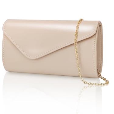 Imagem de LIAPAWPAW Bolsa clutch para mulheres, bolsas e corrente de couro moderno envelope para noite, bolsas formais de casamento, coquetel, festa de formatura, Rosa nude