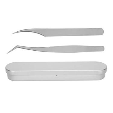 Imagem de OKJHFD 2 Pcs Stainless Steel Eyelash Extension Tweezers Curved Tip Tweezers Straight Lash Extension Tweezers Precision Tweezers False Lash Application Tools