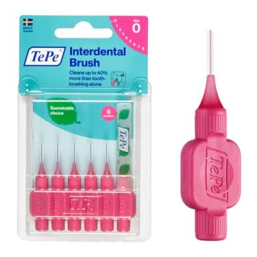 Imagem de TePe Escova interdental original, escova dental macia para limpeza de dentes, pacote com 6, 0,40 mm, espaços extrapequenos/pequenos, rosa, tamanho 0