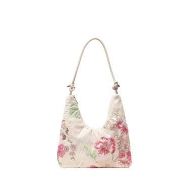 Imagem de QWINEE Bolsas de ombro femininas de lantejoulas florais Y2k com zíper e alça superior para férias nas axilas, Multicor, One Size